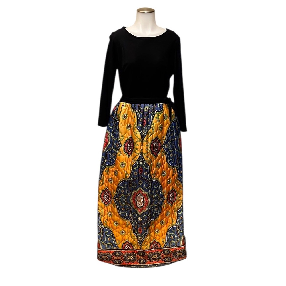 Vtg 60s/70s MCM Quilted Maxi Hostess Dress~Boho ~Montgomery Ward~Union Made~READ